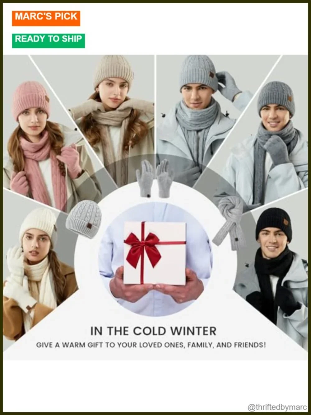 Winter Beanie Hat Scarf Gloves Set, Knit Touch Screen Gloves, Fleece Lined